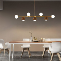 Walnut Brass Chandelier, 7 bulbs, Adjustable LED